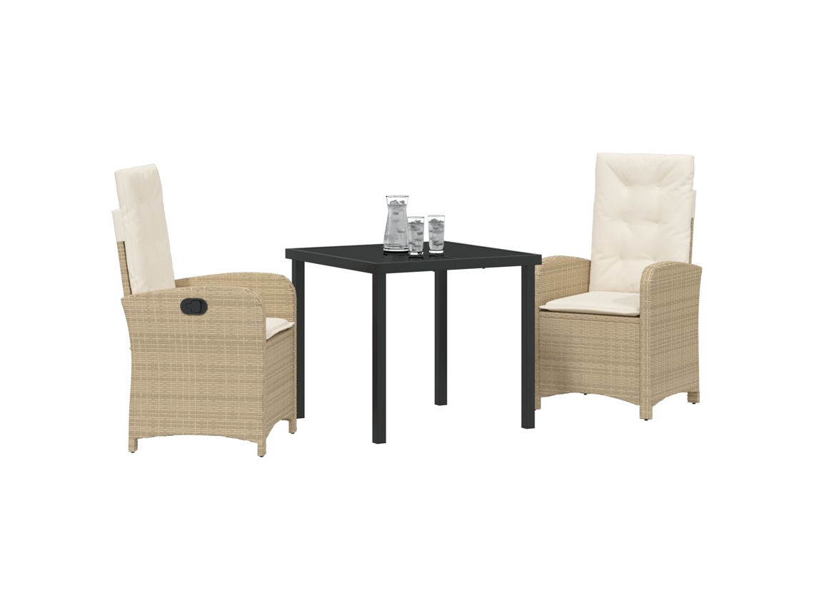 Conjunto de comedor de jardín con cojines de ratán beige y poliéster Lovely Home