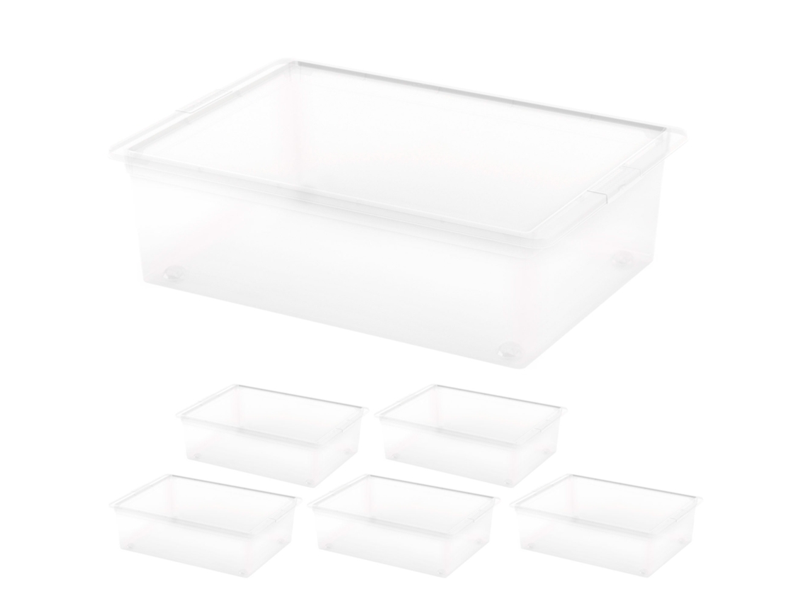 Curver Pack 6 Cajas de Almacenaje con Tapa Y Ruedas C-box 27l Transparente