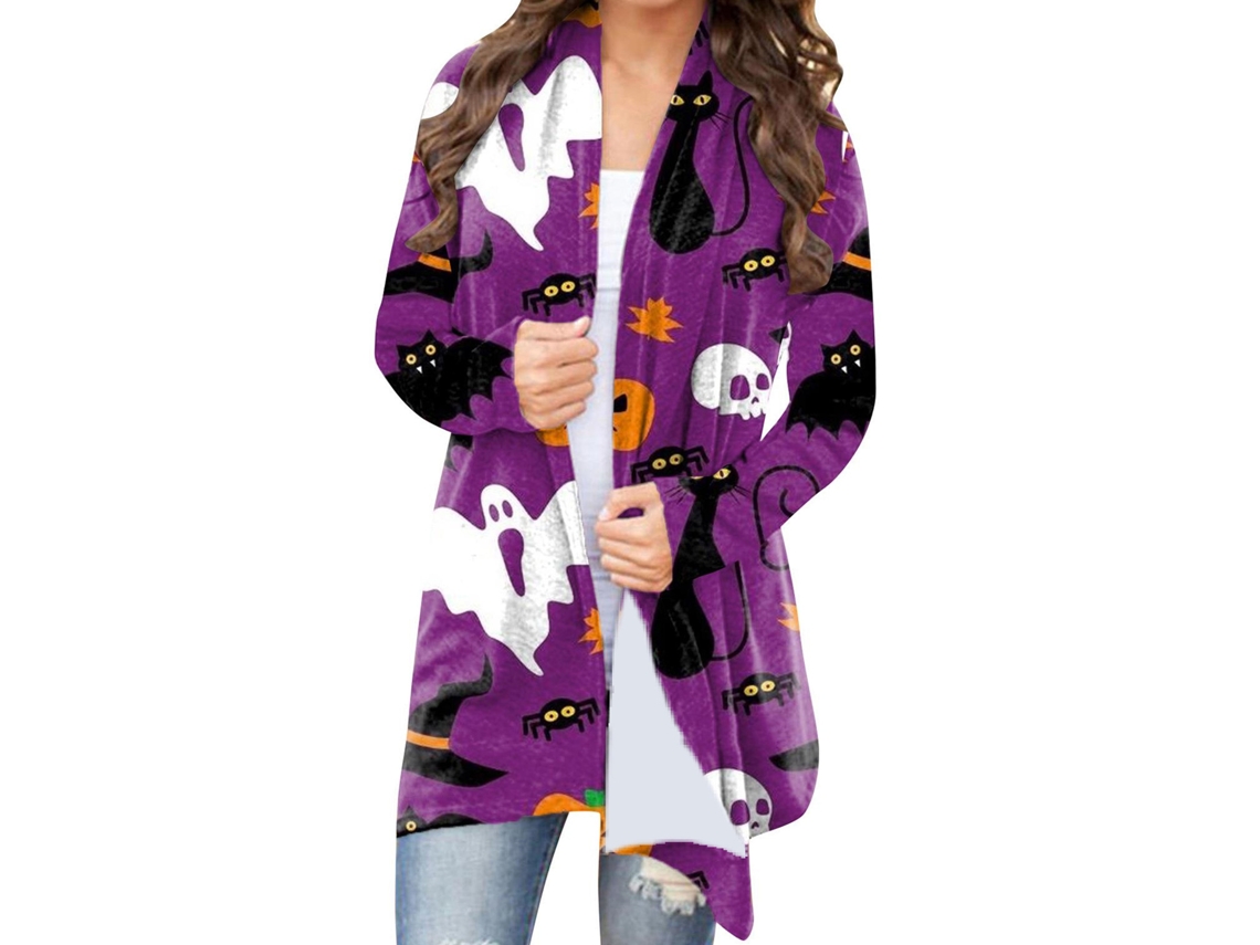 Chaqueta Casual Halloween De Manga Larga Con Impresión, Abertura Delantera, Tipo 1, M