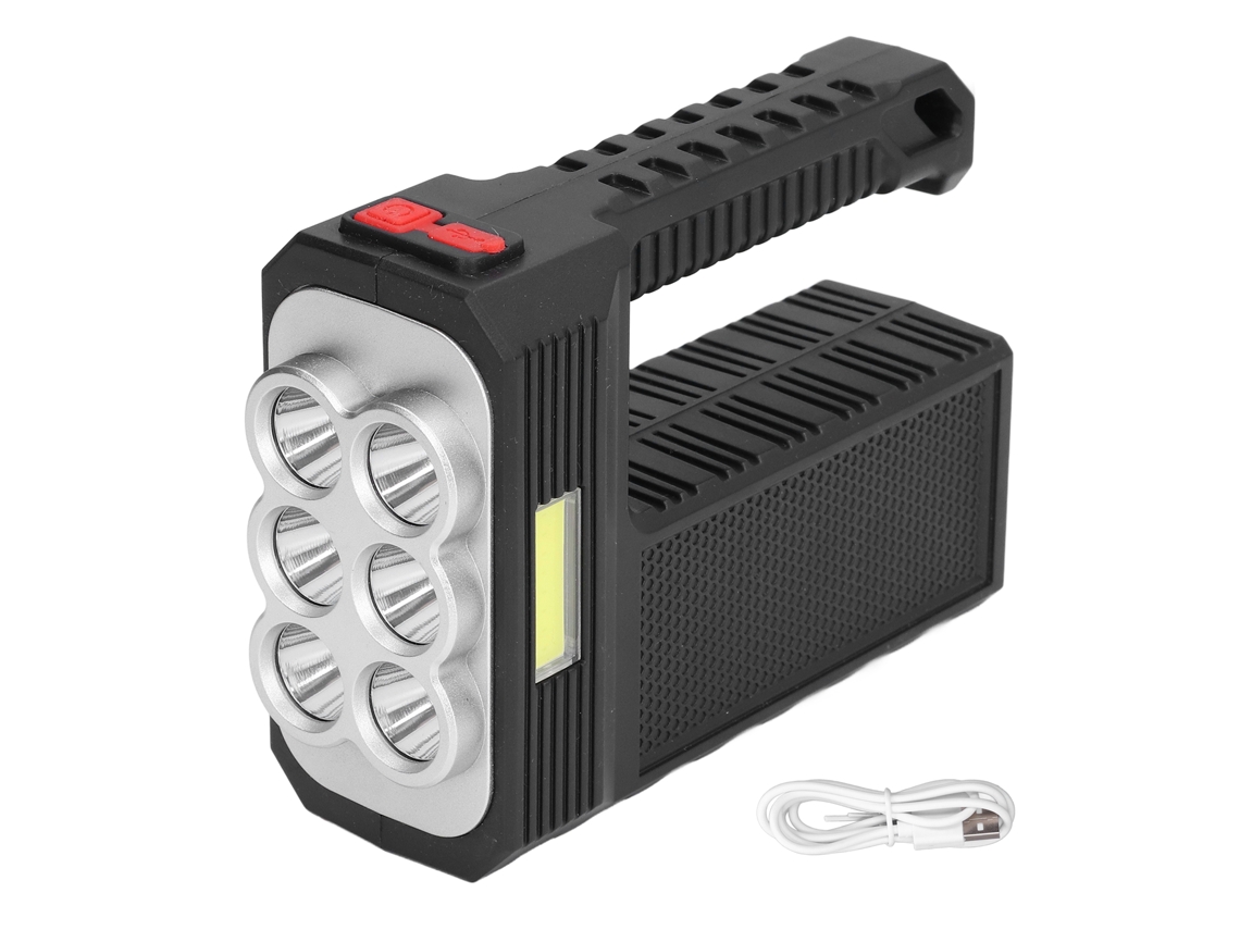 Linterna LED 2026 con 6 luces, recargable por USB, 4 modos, resistente al agua, multifuncional para acampar al aire libre.