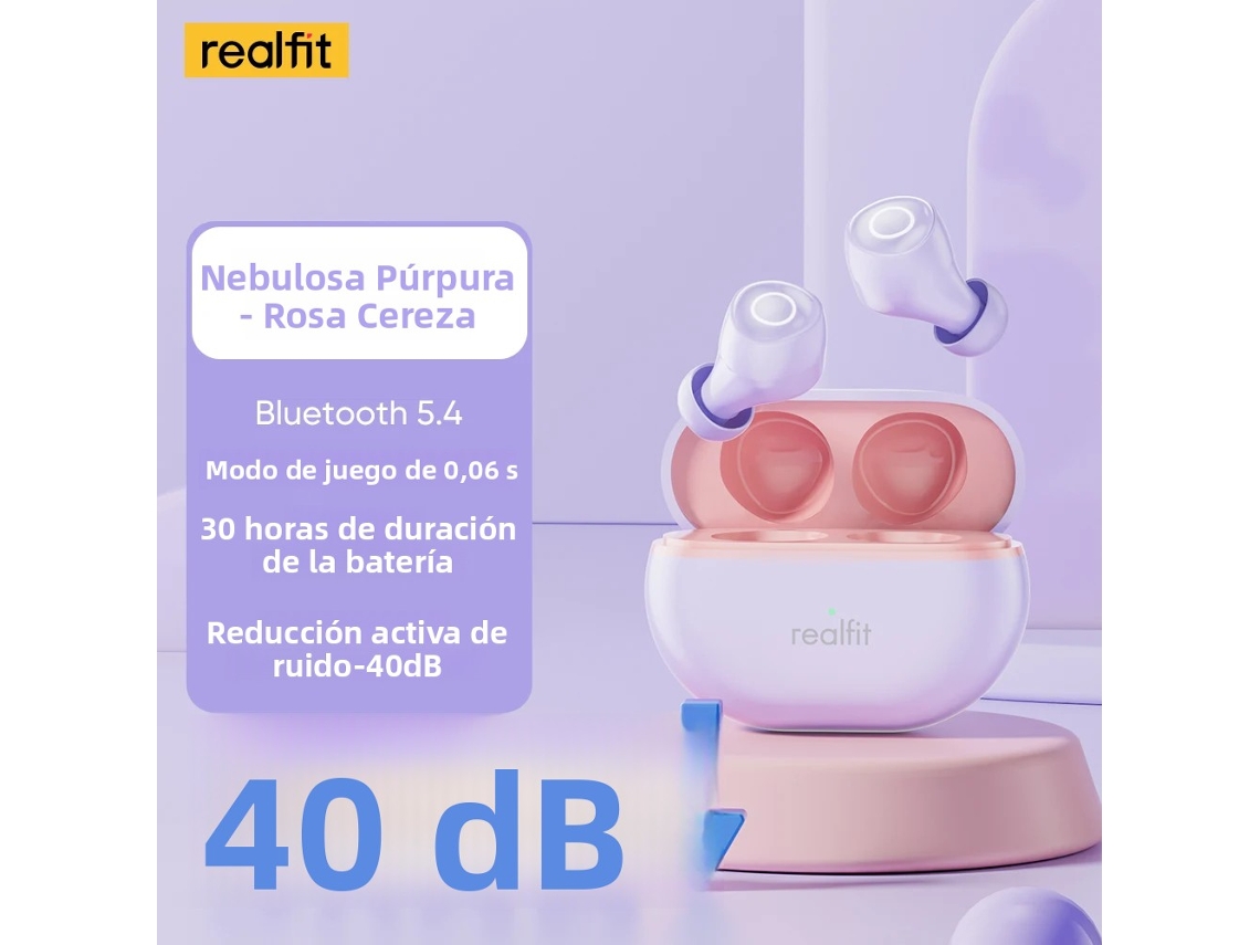Auriculares Bluetooth (morado), Cancelación Activa De Ruido, Graves Potentes, Diseño Inalámbrico.