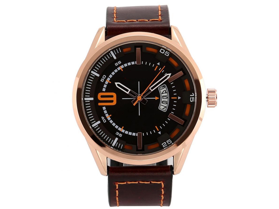 Reloj De Pulsera Para Hombres Con Correa De Cuero, Dial Circular De Calendario, Moda Empresarial 01
