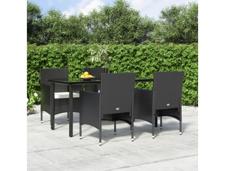Conjunto 5 de comedor de jardín VIDAXL con cojines negro