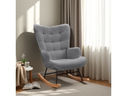 Mecedora con respaldo, sillón con patas de madera maciza antideslizantes, felpa gris oscuro, 75x60x92cm, para salón, Rosahqnda
