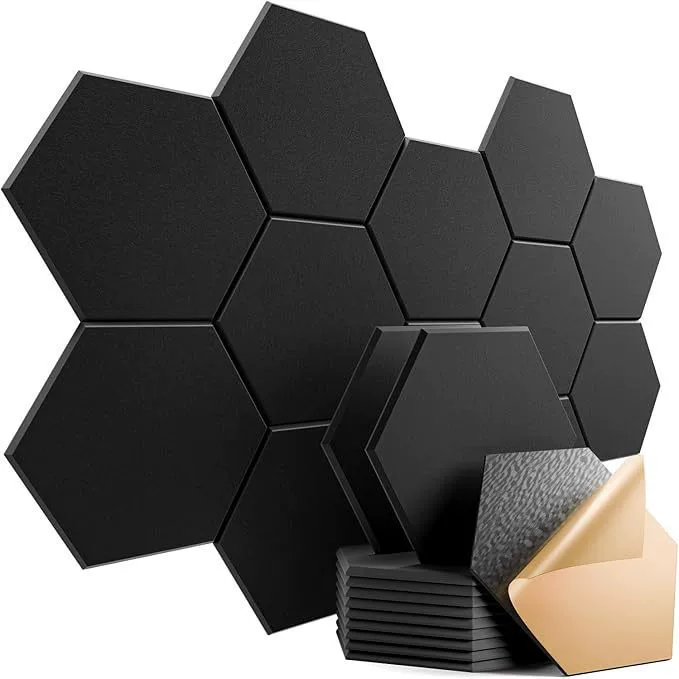 Paineles Acústicos Chrui Espuma Poliéster Hexag Aislamiento 30x26cm 12 Un (negro)