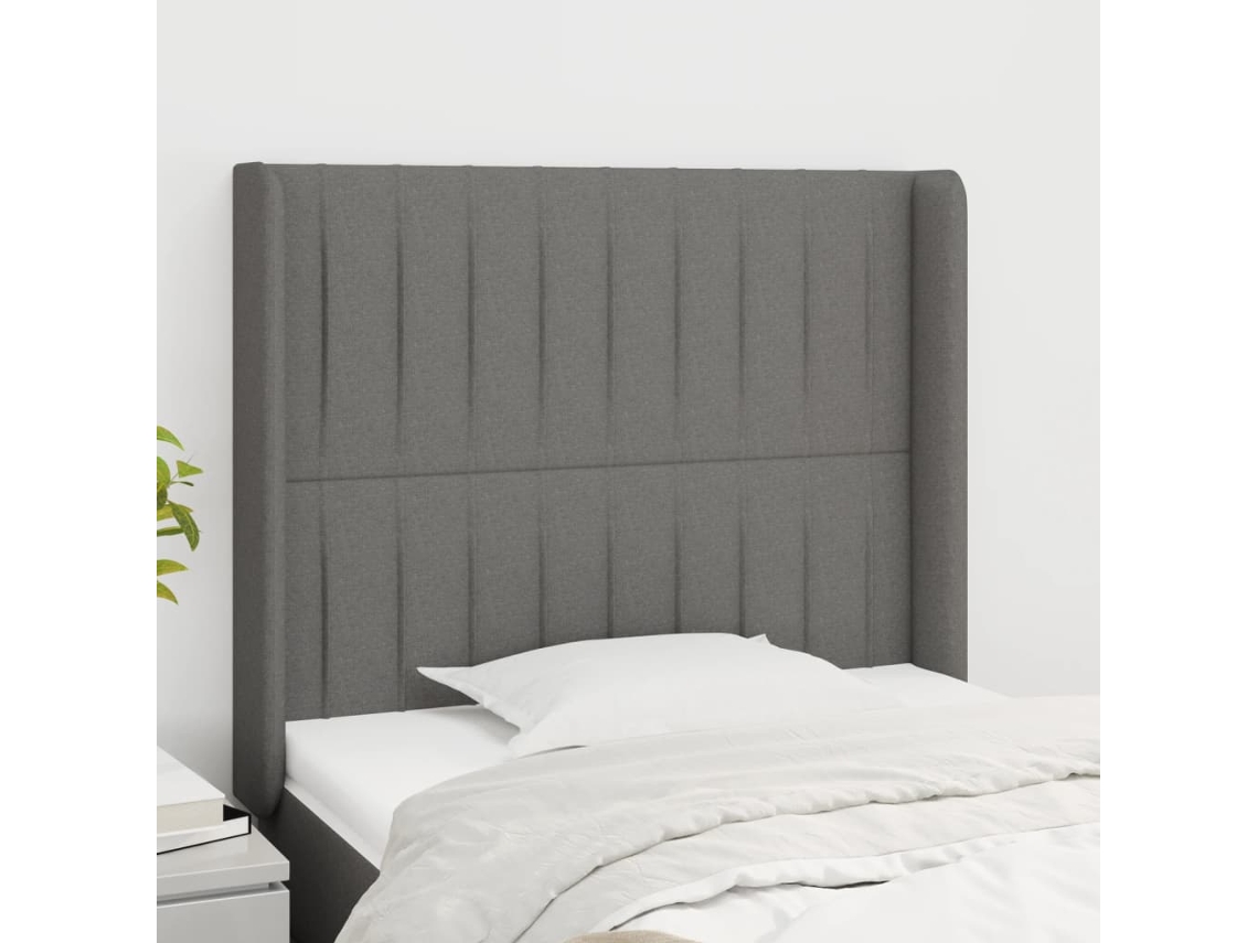 Cabecero Con Orejas De Tela Gris Oscuro 93x16x118/128 Cm