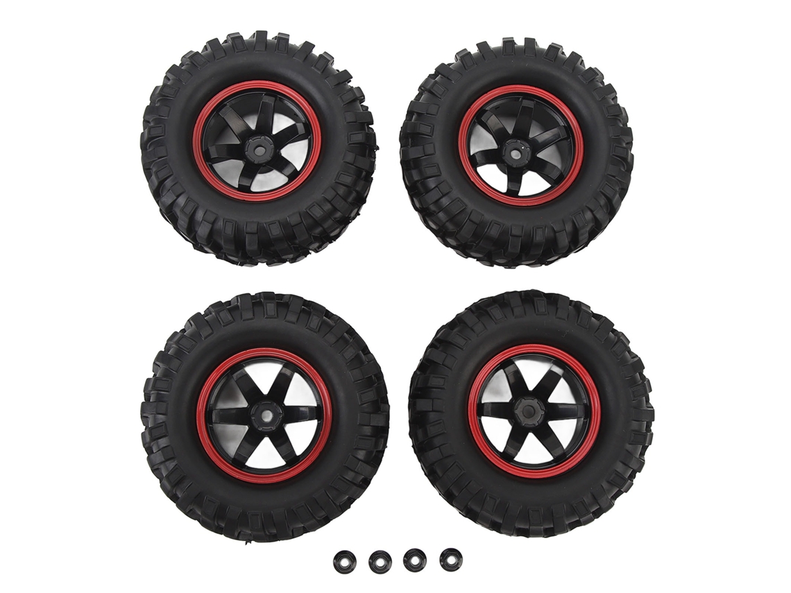 Ymsl 4 Piezas Llantas De Goma 1.9in Con Llanta Marco Rojo 6 Agujeros Resistente A Impactos Pieza De Coche Rc Para Axial 1/10 Crawler Hxl