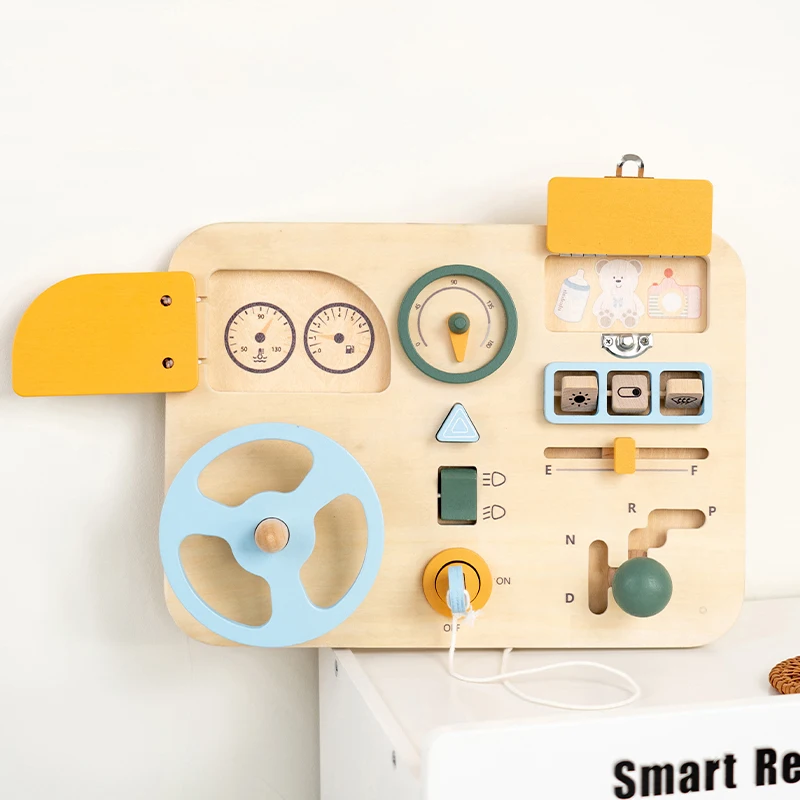 Carro De Actividades De Madera - Juguete Educativo Montessori Con Volante, Tablero Y Elementos Interactivos