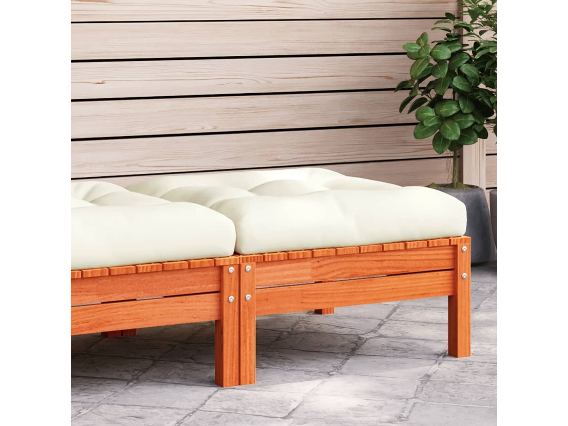 Reposapiés de jardín Lovely Home con cojines, pino macizo, marrón miel, Wsd10961