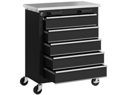 Armario De Herramientas Con Ruedas, 5 Cajones, Acero Plateado Y Negro.