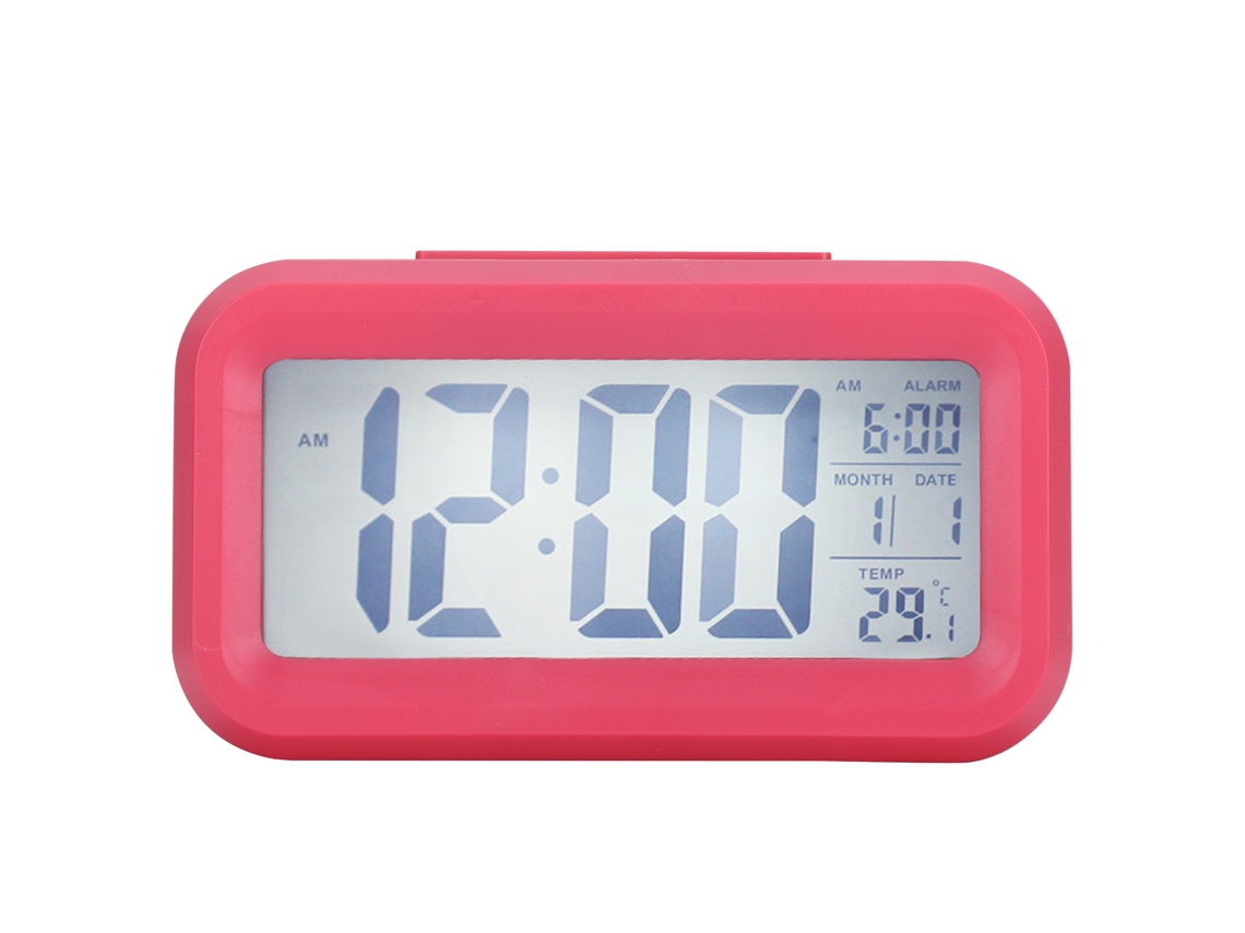 Reloj Electrónico Lcd Pantalla Grande Silencioso Despertador Inteligente Con Temperatura Ghy‑501rosado