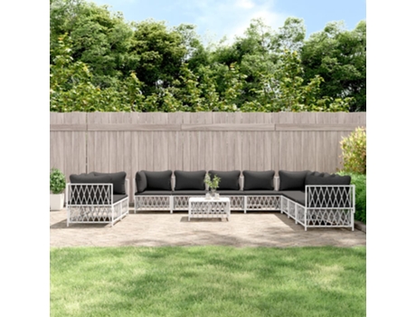 Conjunto 11 de muebles de jardín VIDAXL con cojines acero blanco