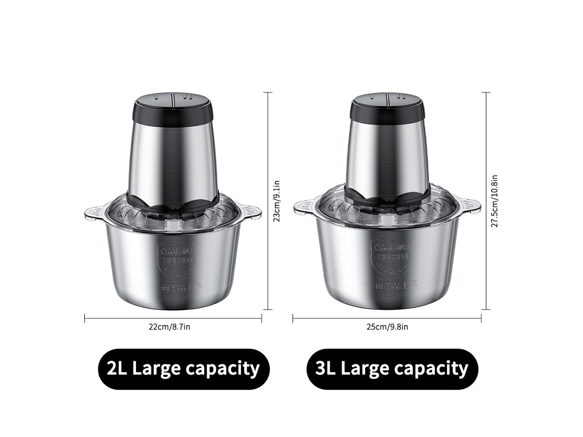 Picadora De Carne Eléctrica, Procesador De Alimentos, 300 W, 2 Velocidades, 2 L, Acero Inoxidable.
