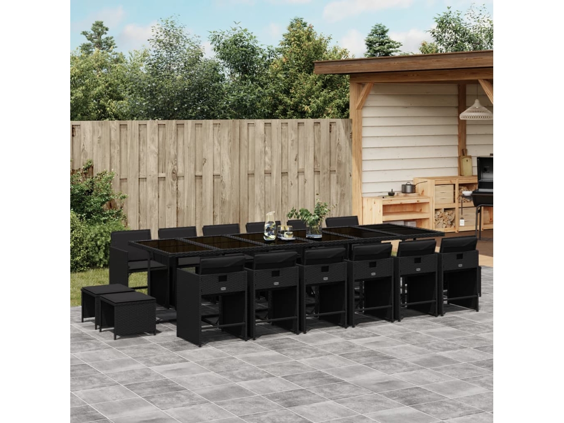Juego de comedor de jardín DKD Home Decor de 17 piezas con cojines de mimbre negros