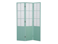 Biombo de 3 paneles en madera turquesa y tela floral, 170x120 cm, Par06091