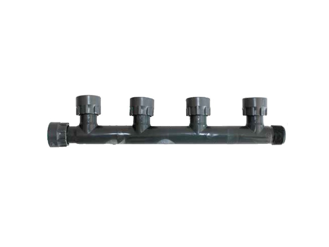 Colector de 4 Salidas - 1” H Giratoria x 4 Salidas 1” H Giratoria x 1” M, Montaje Rápido sin Herramientas El Colector está fabricado en PVC de alta