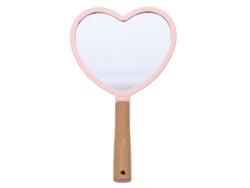 2026-linjou Espejo De Vidrio Corazón Portátil Con Mango De Madera Para Mujer Rosa