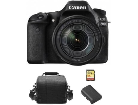 Cámara Reflex CANON EOS 80D + Objectivo EF-S 18-135mm F3.5-5.6 IS USM + Tarjeta SD 64GB + Bolsa + Batería LP-E6N (APS-C)