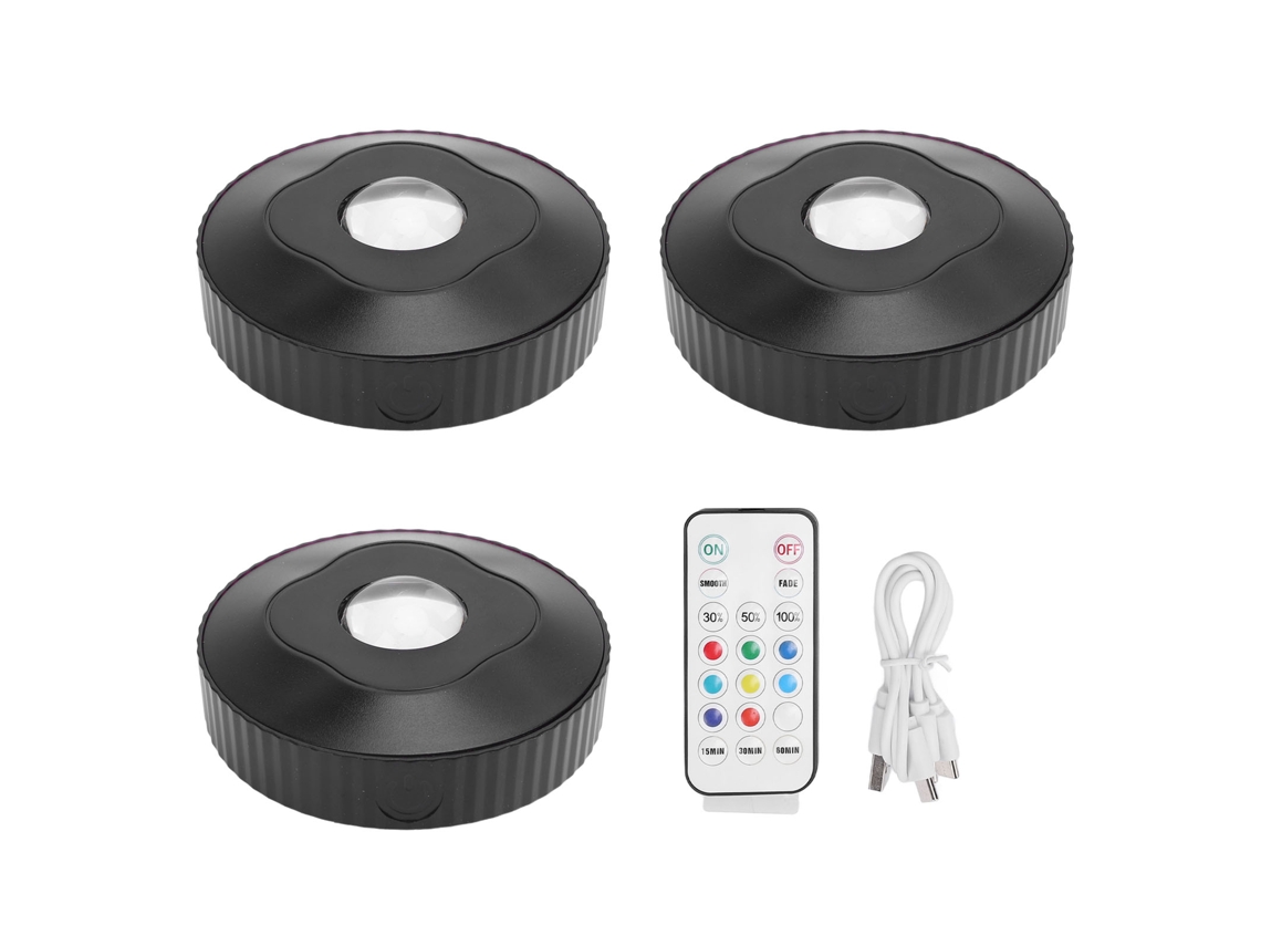 2026-3pcs Luz De Puck Rgb Recargable Con Control Remoto Para Gabinetes Estantes Armarios Batería Operada