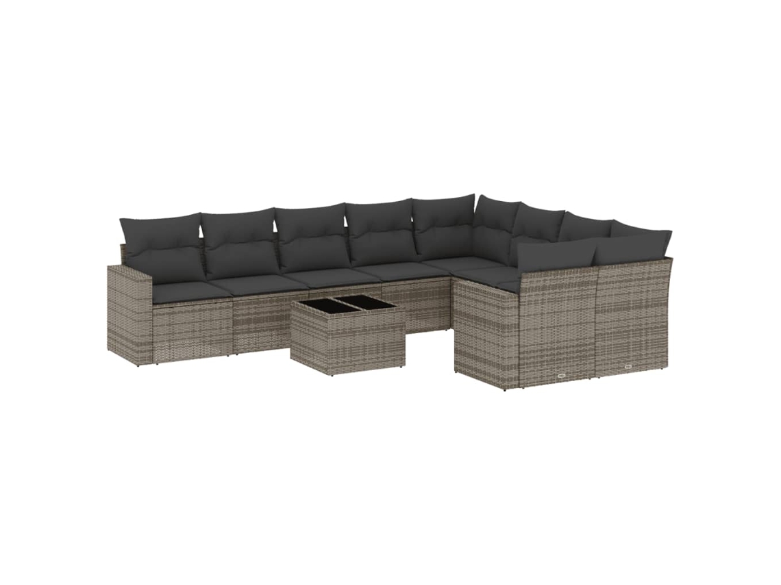 Maison Exclusive - Conjunto de sofás de jardín de 10 piezas con cojines de mimbre y patas grises