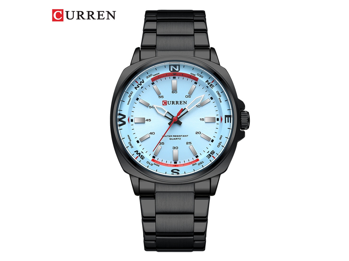 Reloj De Cuarzo Para Hombre (negro Y Azul) Con Correa De Acero Inoxidable Y Esfera Grande Cuadrada De Diseño Único Y Creativo.
