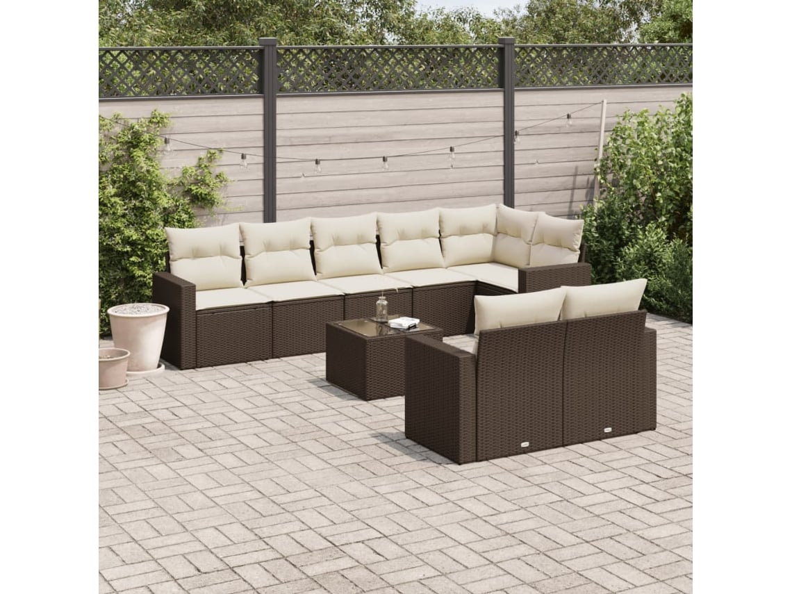 Conjunto de sofá de jardín de 9 piezas con cojines de mimbre marrón de DKD Home Decor