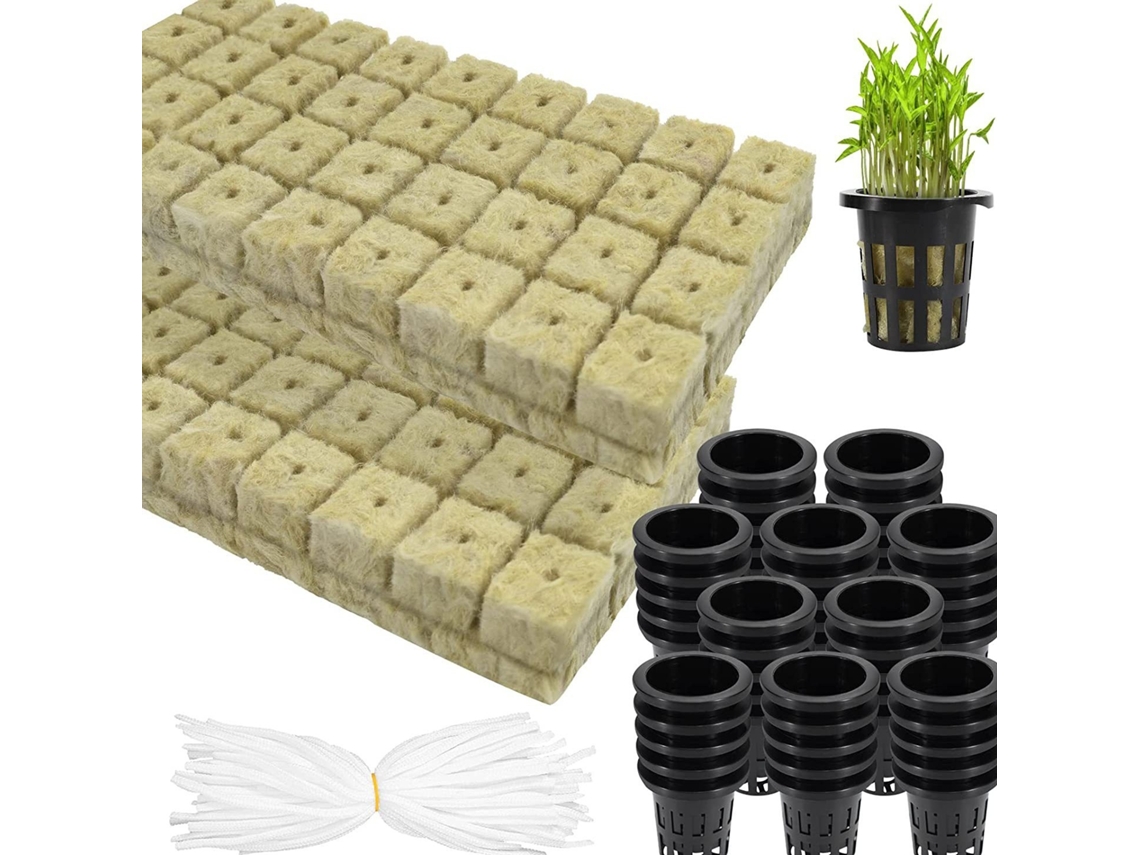 Juego De 72 Cubos De Lana De Roca, Macetas De Malla Para Hidroponía, 72 Cubos De Cultivo De Lana De Roca De 2,5 Cm (1") Y 50 Vasos De