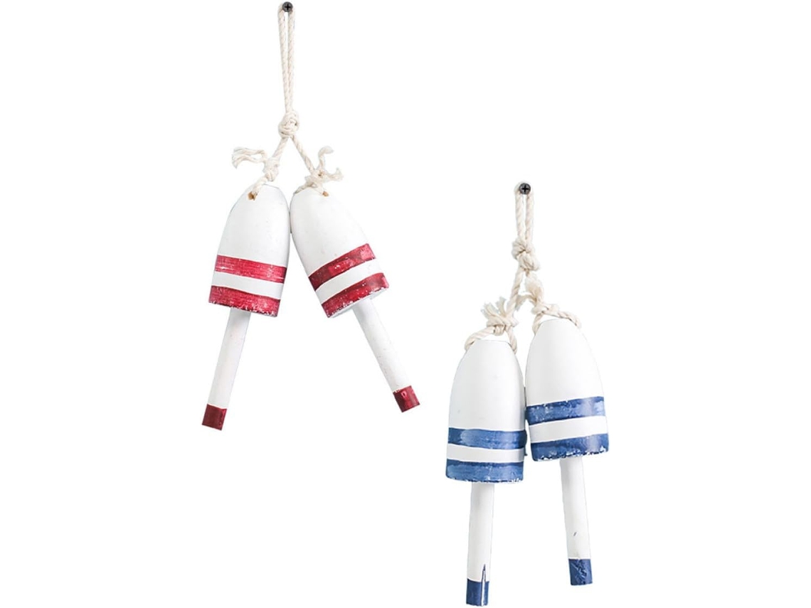 Flotadores Decorativos Colgantes De Madera Estilo Retro, 2 Piezas, Rojo Y