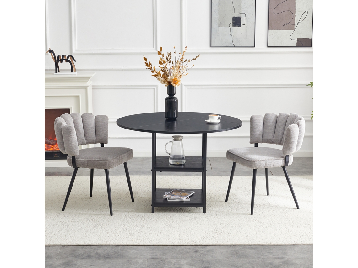 Juego De Mesa Redonda (107 Cm), 2 Niveles, 2 Sillas, Estampado Floral Gris Texturizado.