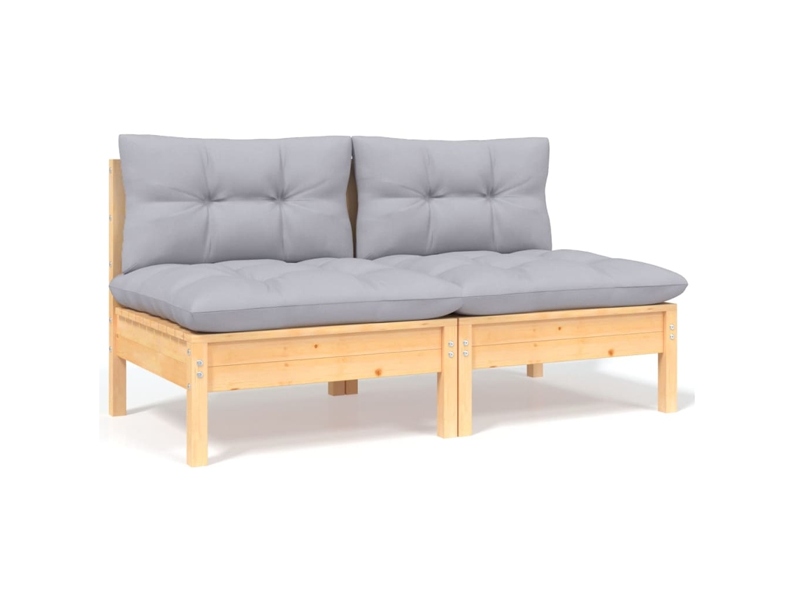 Sofá LOVELY HOME Relax de Jardín de 2 Plazas con Almohadones de Pino Macizo en Color Gris (60 x 32 x 5 cm)