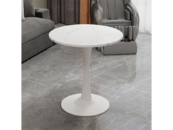 Mesa Redonda De Comedor O Café 70 Cm, Diseño Moderno, Tapa De Mármol Blanco Con Vetado, Versátil Para Diferentes Espacios