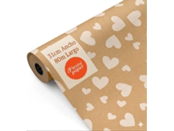 Rollo Papel Regalo Kraft Corazones 31cm X 80m Bobina Resistente San Valentín Bodas - Fp Fiesta Paper