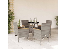 Juego de comedor de jardín de 5 piezas con cojines de mimbre gris de polietileno y vidrio, DKD Home Decor