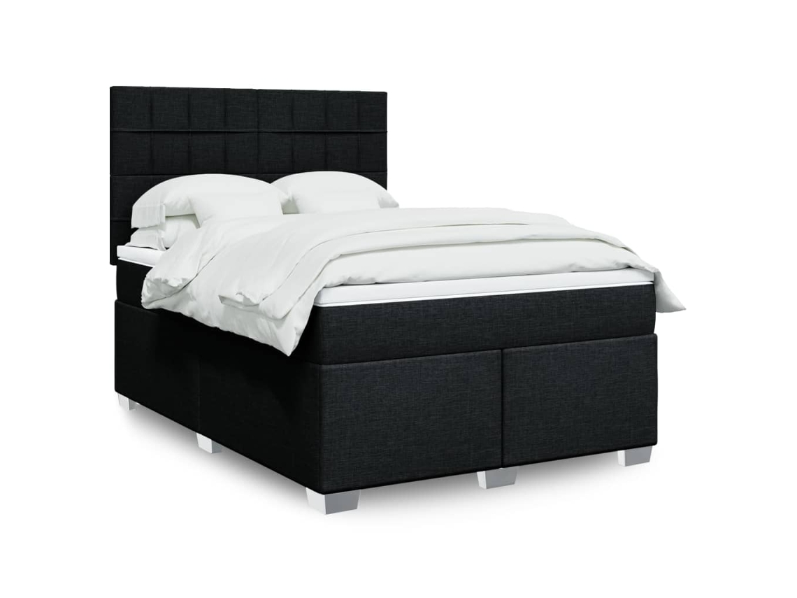 Cama Box Spring Con Colchón Tela Negro 140x200 Cm