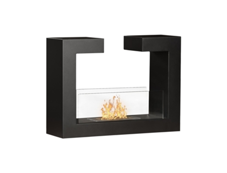 Chimenea de Bioetanol en Quemador de Suelo de Diseño de Metal Negro Mate 1.5lt con Vidrio Protector