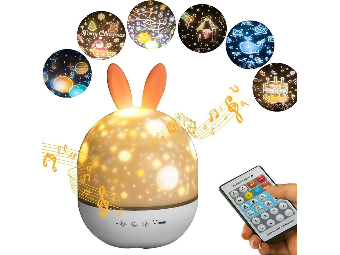 Proyector para bebé, luz nocturna, luz nocturna para niños, lámpara musical con rotación de 360 ​​grados, SIURN