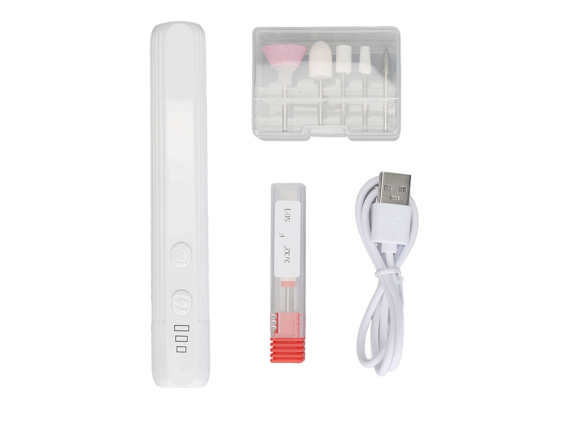 Taladro eléctrico para uñas Rebe-piz con LED, recargable por USB, 6 cabezales y rotación para uso frontal y posterior - Set de taladro eléctrico para uñas