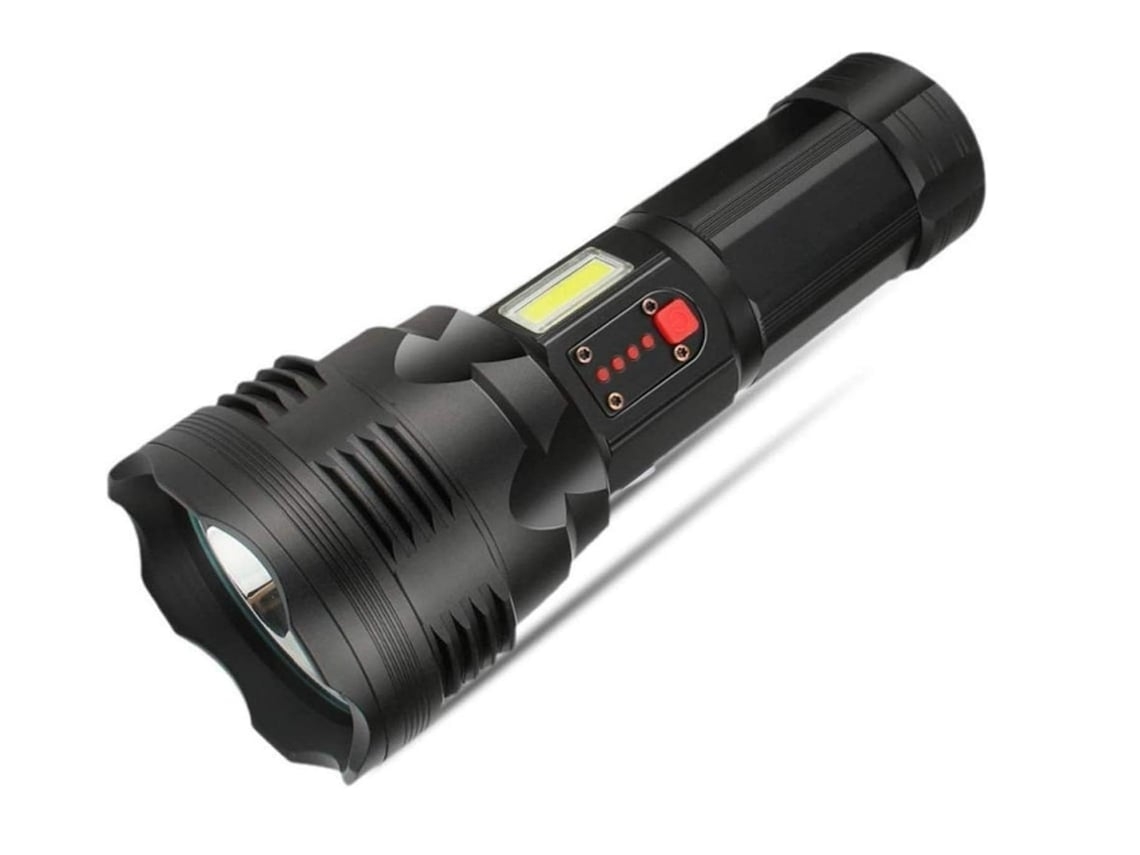 Linterna táctica LED con zoom telescópico USB puede cargar 4 secciones batería de litio de 2000 mAh 3 modos de funcionamiento negro YEMAESRE