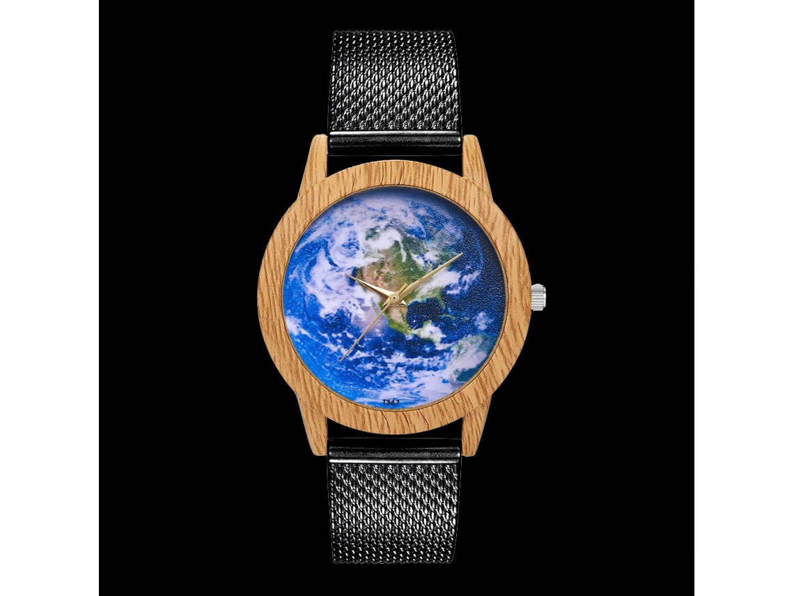 Reloj De Cuarzo Unisex Con Correa De Silicona Dial Azul Globo Moda Casual Zhoulianfa Negro
