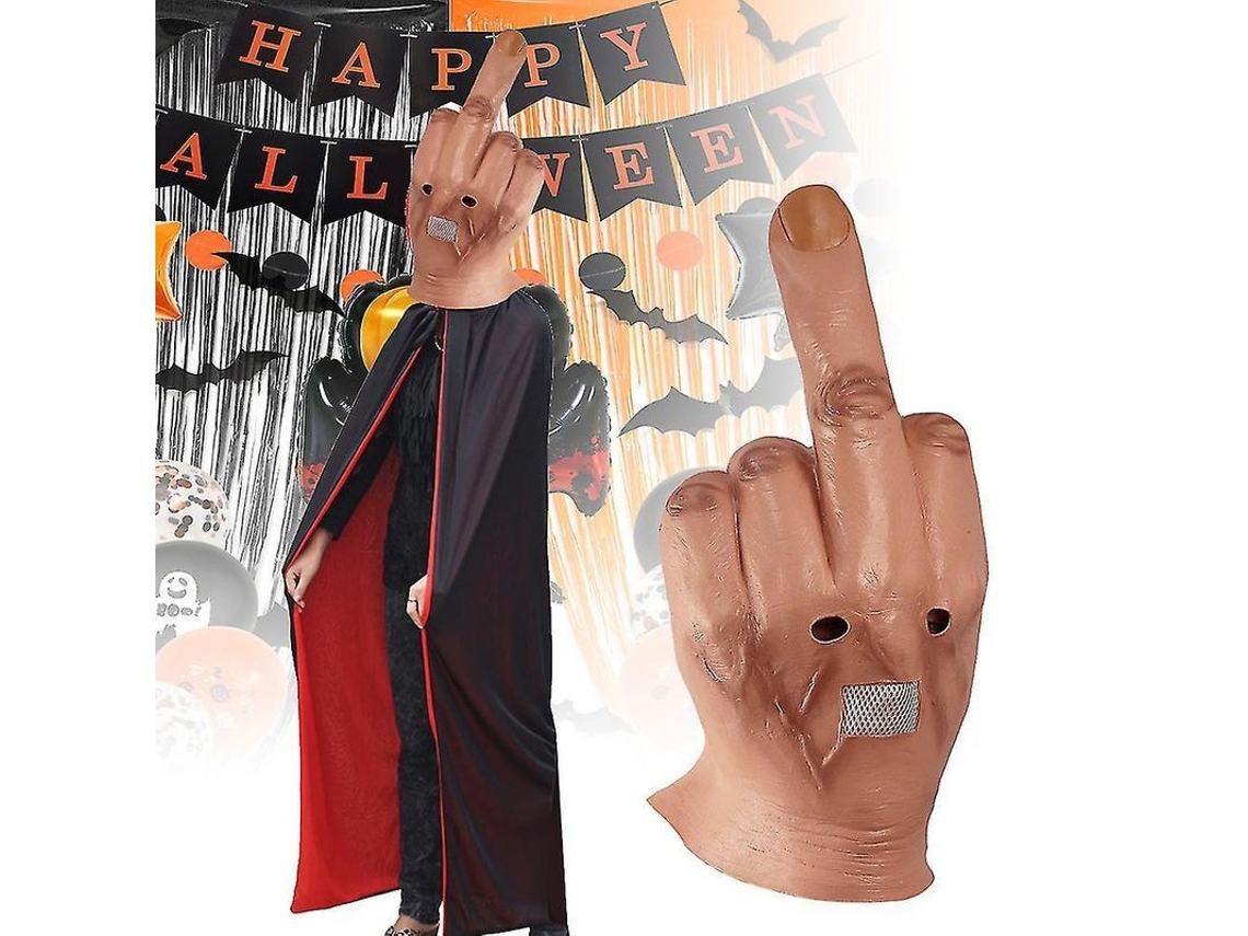 Máscara de látex com o dedo do meio para Halloween, festas, fantasias, carnaval, presentes e cosplay (2026).