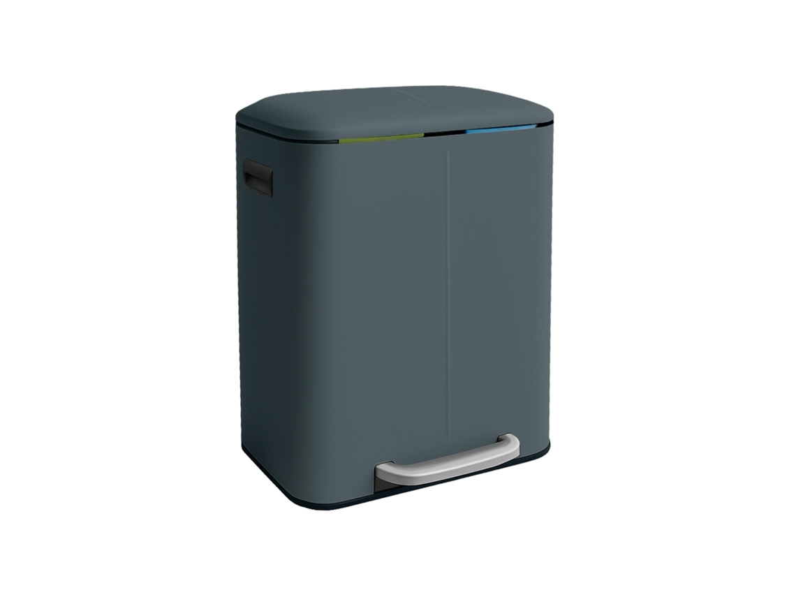 Cubo de basura Relaxdays, 2 compartimentos, 20 L, interior extraíble, cierre suave, pedal, metal, gris.