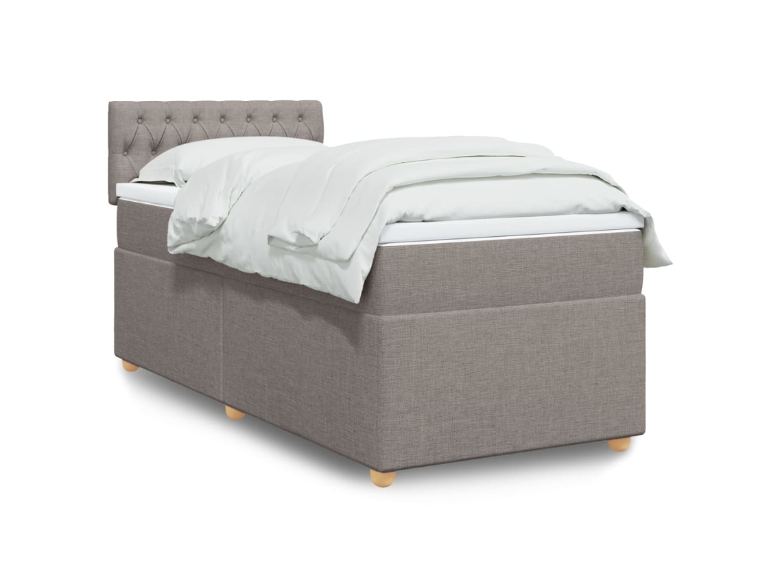 Cama Box Spring Con Colchón Tela Gris Taupe 90x200 Cm