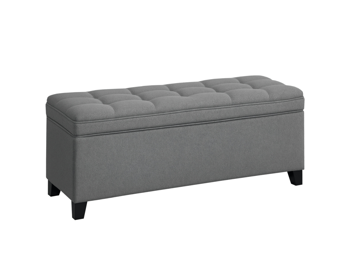 Banco baú com capacidade de 84 litros, 112x42x40 cm, estofado em veludo cotelê, cinza PRIME KANG
