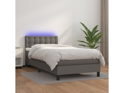 Cama Box Spring Colchón Y Led Cuero Sintético Gris 100x200 Cm