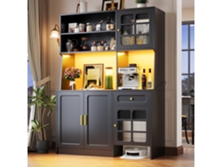 Mueble De Cocina De 130 Cm Con Puertas De Cristal E Iluminación Led Negra.