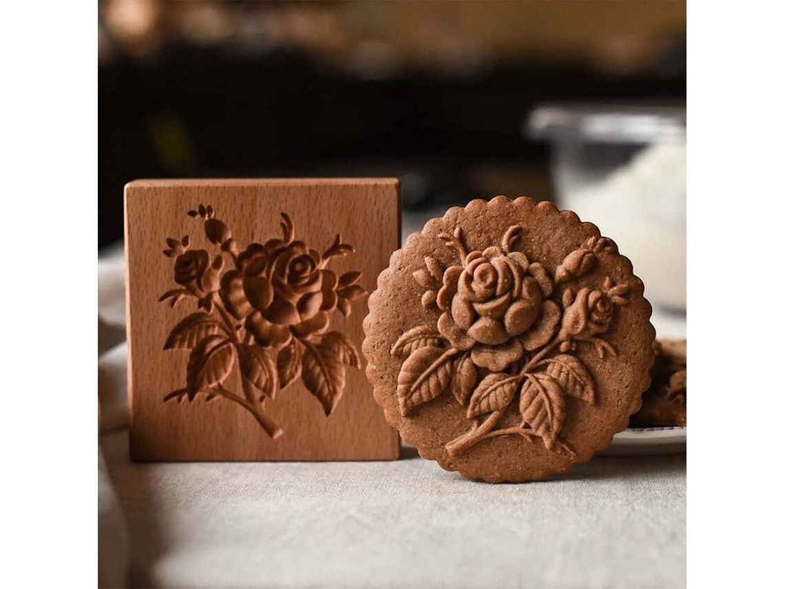 Marco De Madera Para Galletas Grabado Con Piñones Y Rosas, Ideal Para Pasteles Y Pastas.