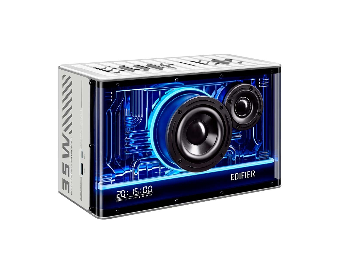 Altavoz Bluetooth 5.3 QD35 de 40 W con audio de alta resolución, cargador USB auxiliar Gan y efectos de luz Edifier (blanco)