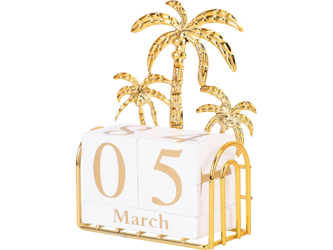 Elegante y decorativo calendario de escritorio de madera con espacios para día y mes. Calendario de escritorio para Gokoco.