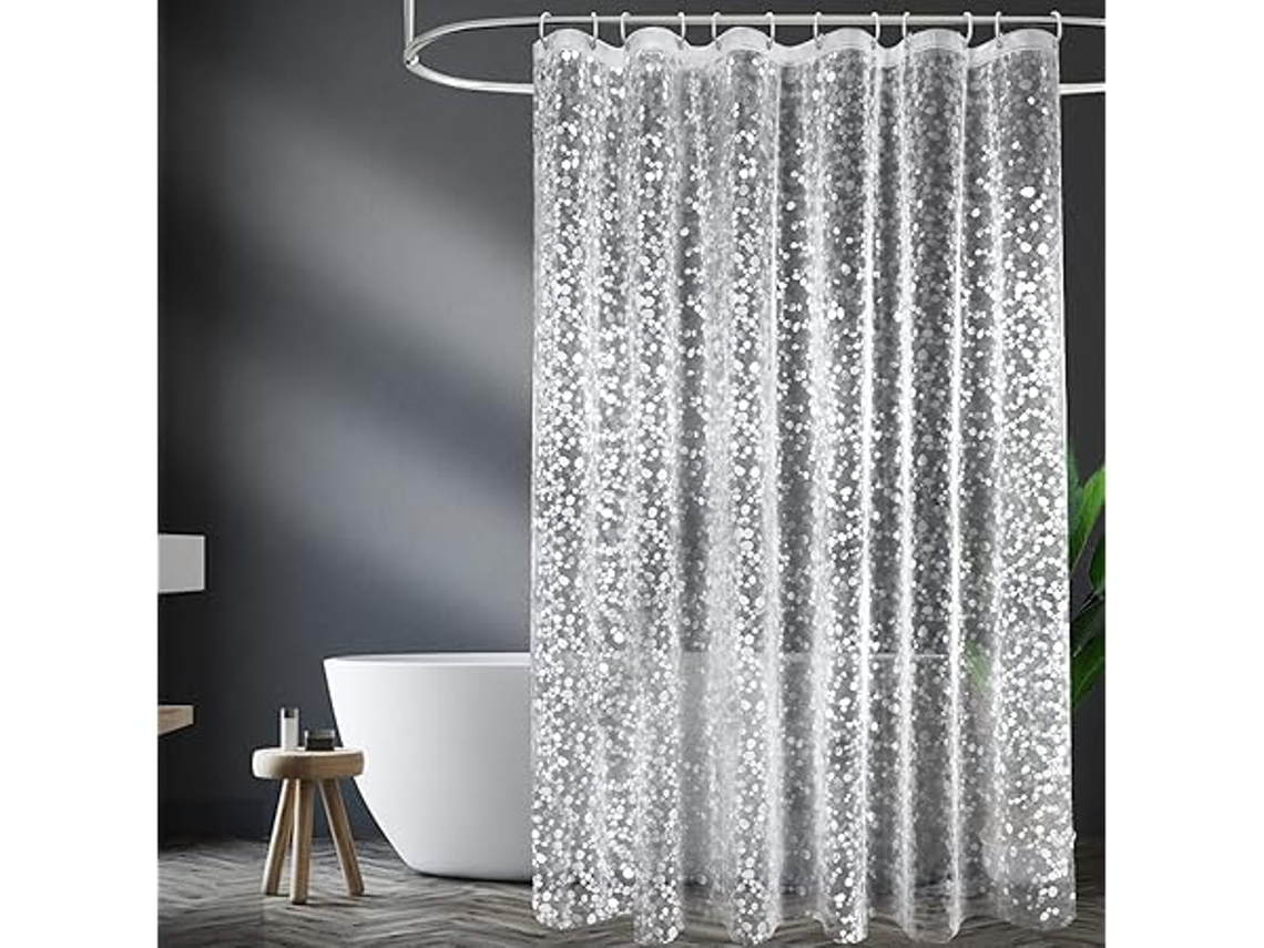 Cortina De Ducha Antimoho De 180 X 200 Cm Con 3 Potentes Imanes En La Parte Inferior, Transparente, Impermeable Y Con 12 Anillas Para Colgar