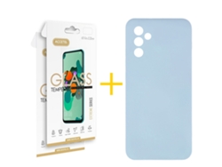 Pack 2 X Película de Vidrio Templado 2.5D + Funda ACCETEL para Samsung Galaxy S25 + 5G (PLUS) Silicona Líquida Azul Claro